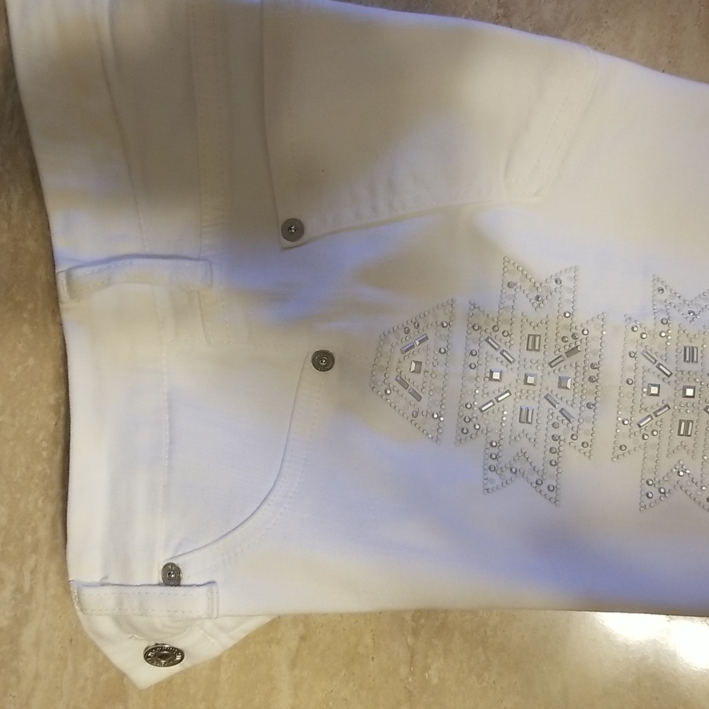 7 For All Man Kind Side Embellished White Skinny Jeans, Sz 25, EUC - Picture 5 of 6
